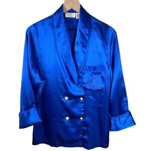 Vtg 80s VICTORIA'S SECRET Satin‎ Pajama Set Size S Gold Label Double Breasted